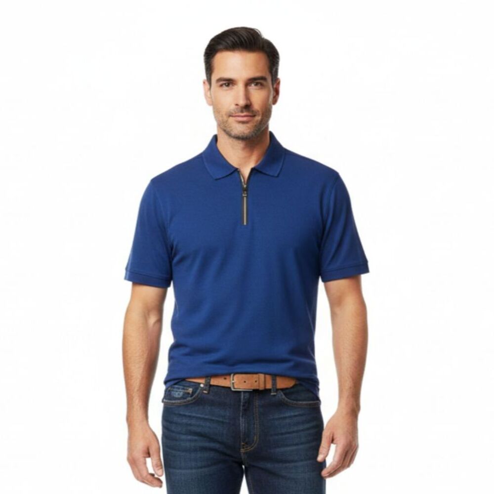 Calvin Klein Blue Knit Quarter Zip Short Sleeve Polo Shirt NEW M